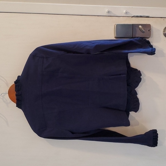 M by Marc Bouwer Navy Ruffle Trim Twill Jacket with Pockets S - Picture 4 of 8